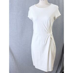 Express Ivory Twist Knot Front Short Sleeve Bodycon Sheath Dress M